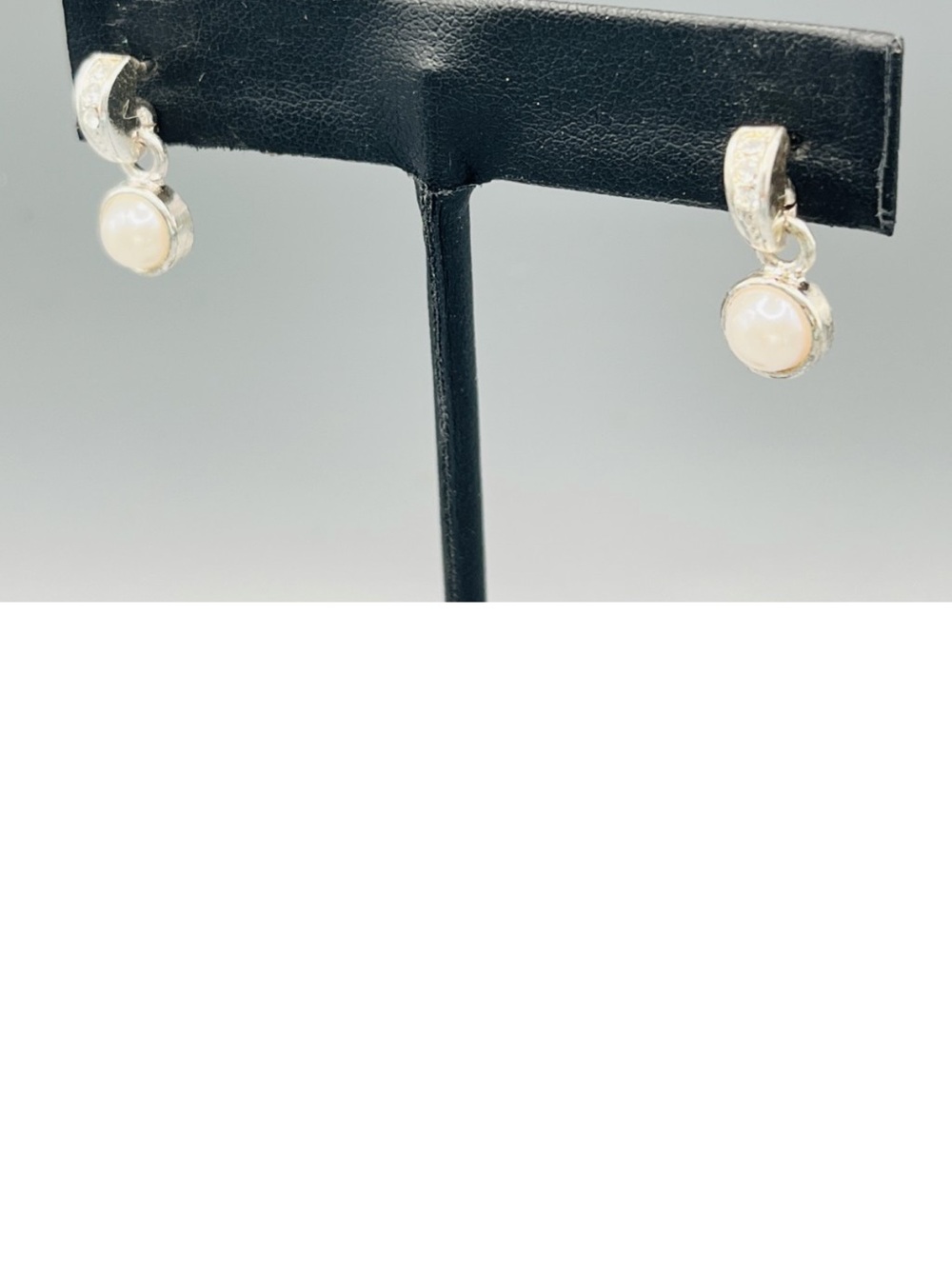 Classic Faux Pearl Drop Hinge Hoop Earrings - White and Silver